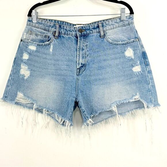 Jelly Jeans Blue 100% Cotton Light Wash Factory Distressed High Rise Denim Short - Picture 1 of 15